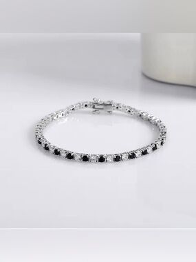 8CT Black &White Lab Created Diamond Tennis Bracelet 14K Gold Plated Sterling